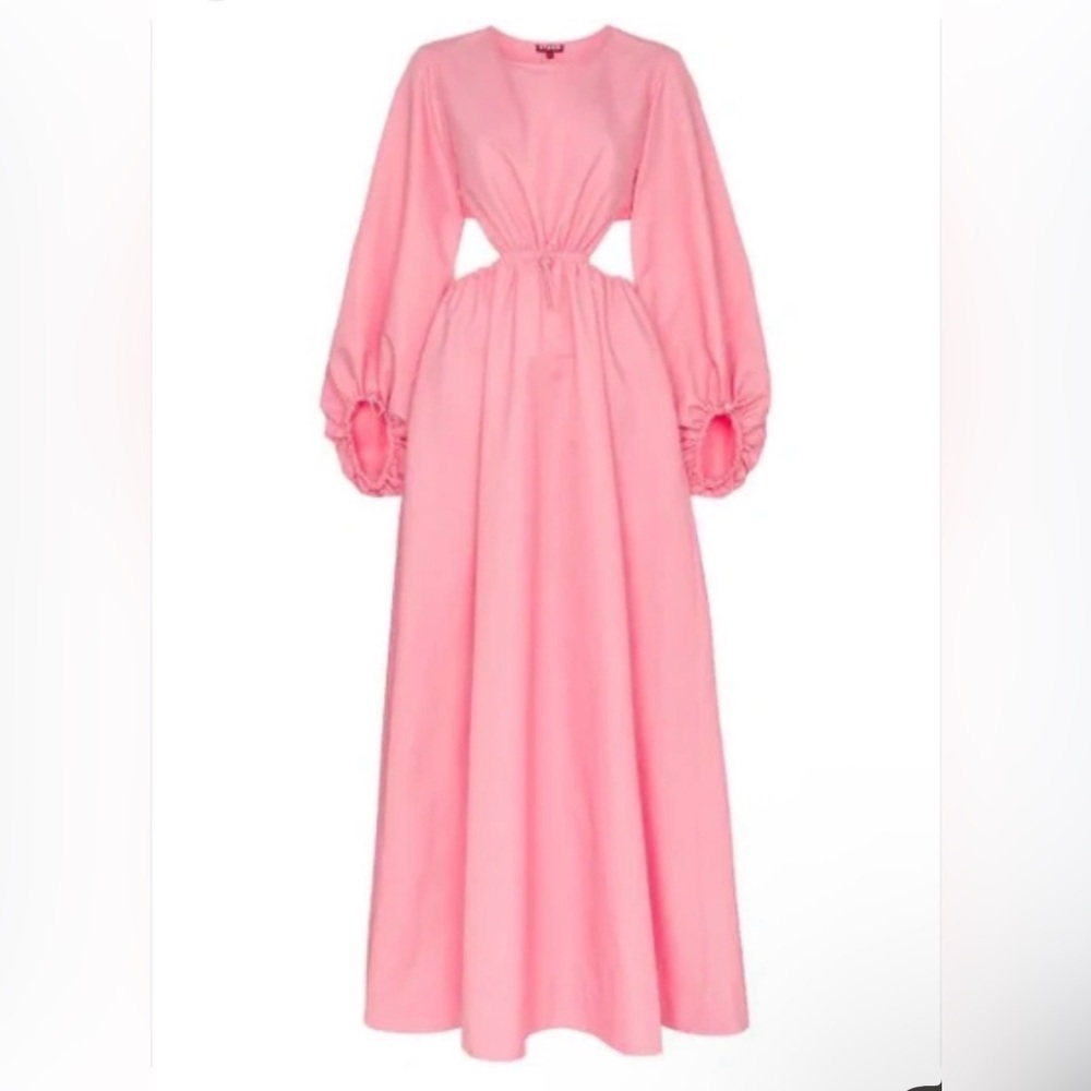 STAUD- IVY DRAWCORD CUT OUT MAXI DRESS IN PINK. Size M